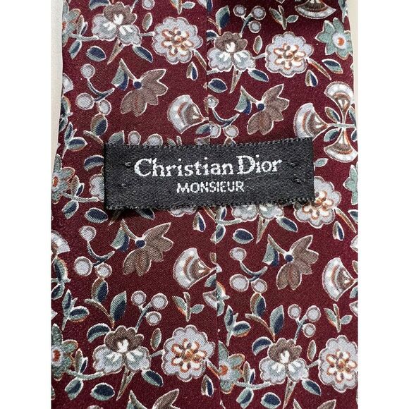 Vtg‎ Christian Dior Mens Neck Tie All Silk Made In Usa Monsieur Floral - Picture 2 of 4